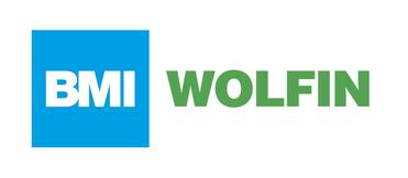 Logo der Marken BMI und Wolfin in Blau und Grün, mit dem Namen BMI links und Wolfin rechts.