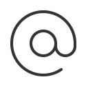 Schlichtes schwarz-weißes Symbol eines stilisierten "@"-Zeichens auf transparentem Hintergrund.
