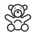 Icon eines Teddybären mit ausgestreckten Armen auf weißem Hintergrund.