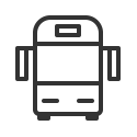 Symbol einer Bahn mit zwei Seitenspiegeln auf einem runden, weißen Hintergrund.